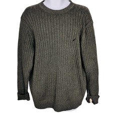 Nautica Sweater Mens L Gray Long Sleeve Crew Neck Knit Ribbed New