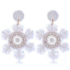 Christmas Holiday Earrings for Women Beaded Snowflake Earrings Handmade Rhinesto