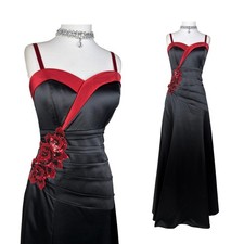 Vintage Black Red Satin Maxi Dress, Y2K Prom Dress, Gothic Romantic
