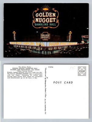 Las Vegas, NV-Nevada, Golden Nugget Gambling Hall Neon Lights Vintage Postcard