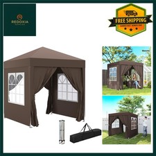 Coffee Pop Up Gazebo with 4 Sidewalls & Windows, Water-Resistant 2x2m