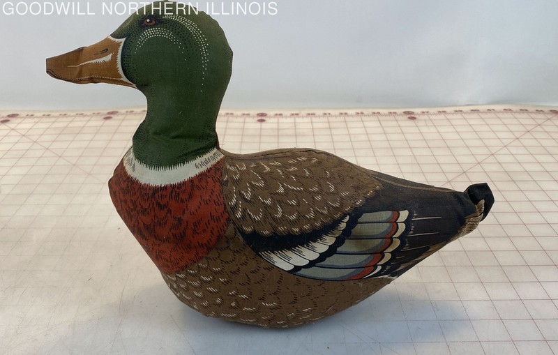 Vtg Handmade Craft Pattern Mallard Duck Fabric Pillow Decoy Decor 9"Hx13.5"x4.5"
