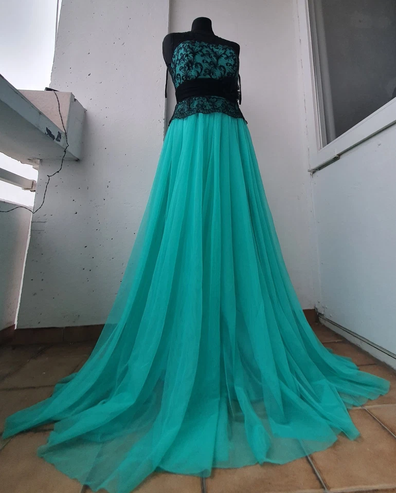 Neu Ballkleid Verlobungskleid Abendkleid Tüll Spitze 36 38 mint schwarz Kleid - Bild 2 von 4