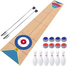 Shuffleboard Curling  Bowling 3 in 1 Board Game Set,with 8.98 Foot Game Mat,2