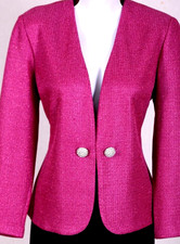 ST.JOHN Women's Knit Tweed Pink Metallic Shimmer Rhinestone Buttons Jacket Sz 12
