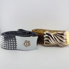 Vintage 80s Metal Fish Scale Elastic Stretch Belt Gold Tone Silver Tone