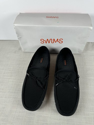 Mocasín de lujo de encaje trenzado SWIMS negro/grafito talla 9,5 - NUEVO - defecto en Aglet