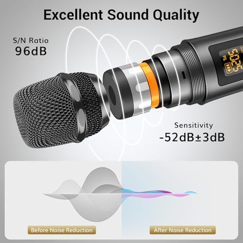 Wireless Microphones with Treble/Bass/Echo, Dual Dynamic Handheld Singing Mic - Picture 5 of 7