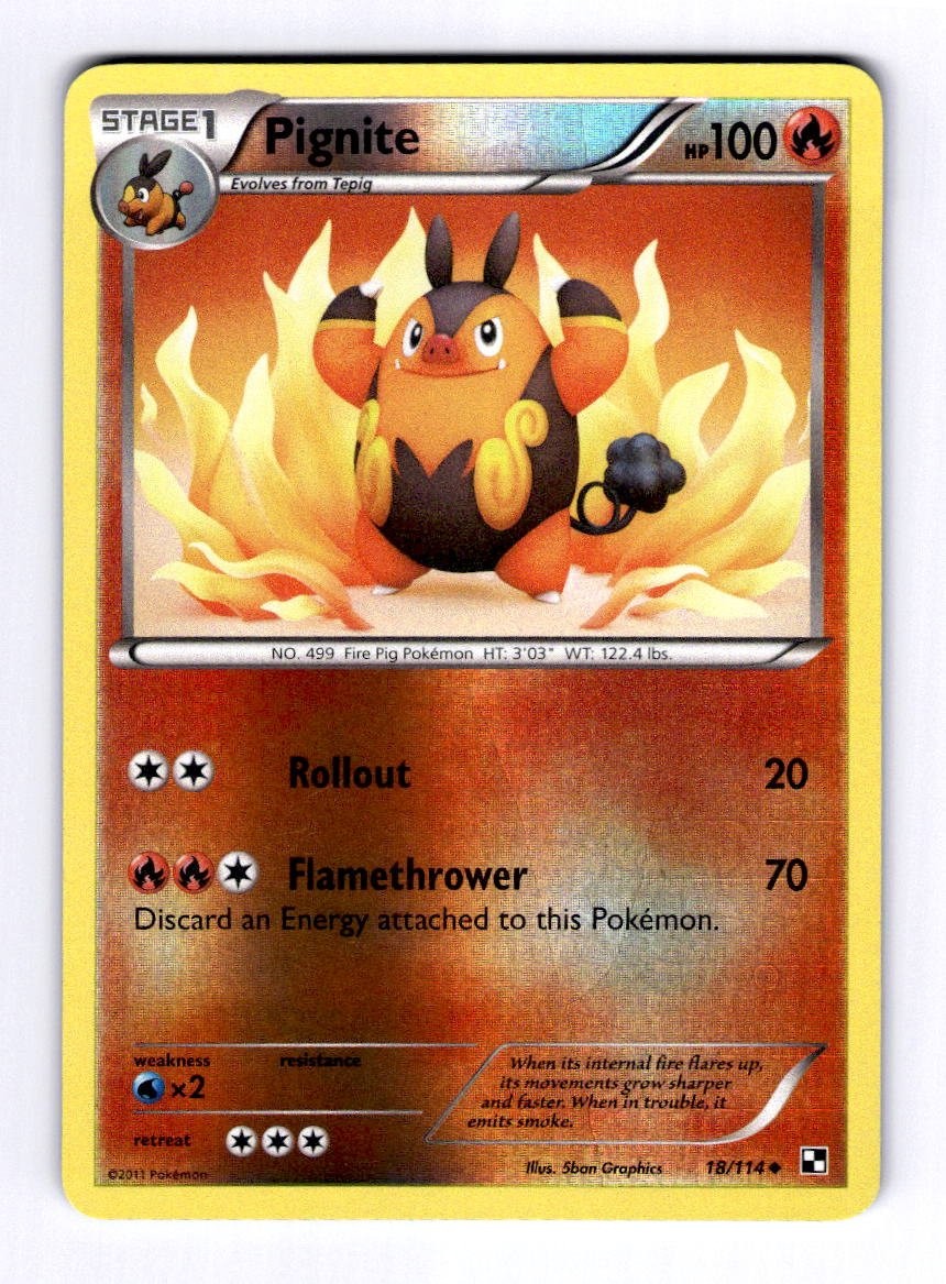 Pignite (18) Black and White #18 (2011) Uncommon Reverse Holo NM Pokemon