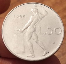 Moneta 50 Lire 1955, Italia Repubblica, qFDC, Non Comune, Rif. 9530