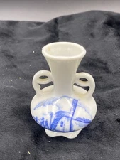 Vintage Miniature Double Handled Dutch Windmill Vase. Made in Japan.