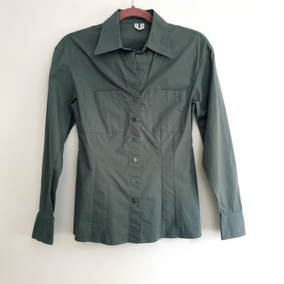 Arket Top Ladies Size 8 Grey Fitted Collared Long Sleeve Shirt Smart Neutral