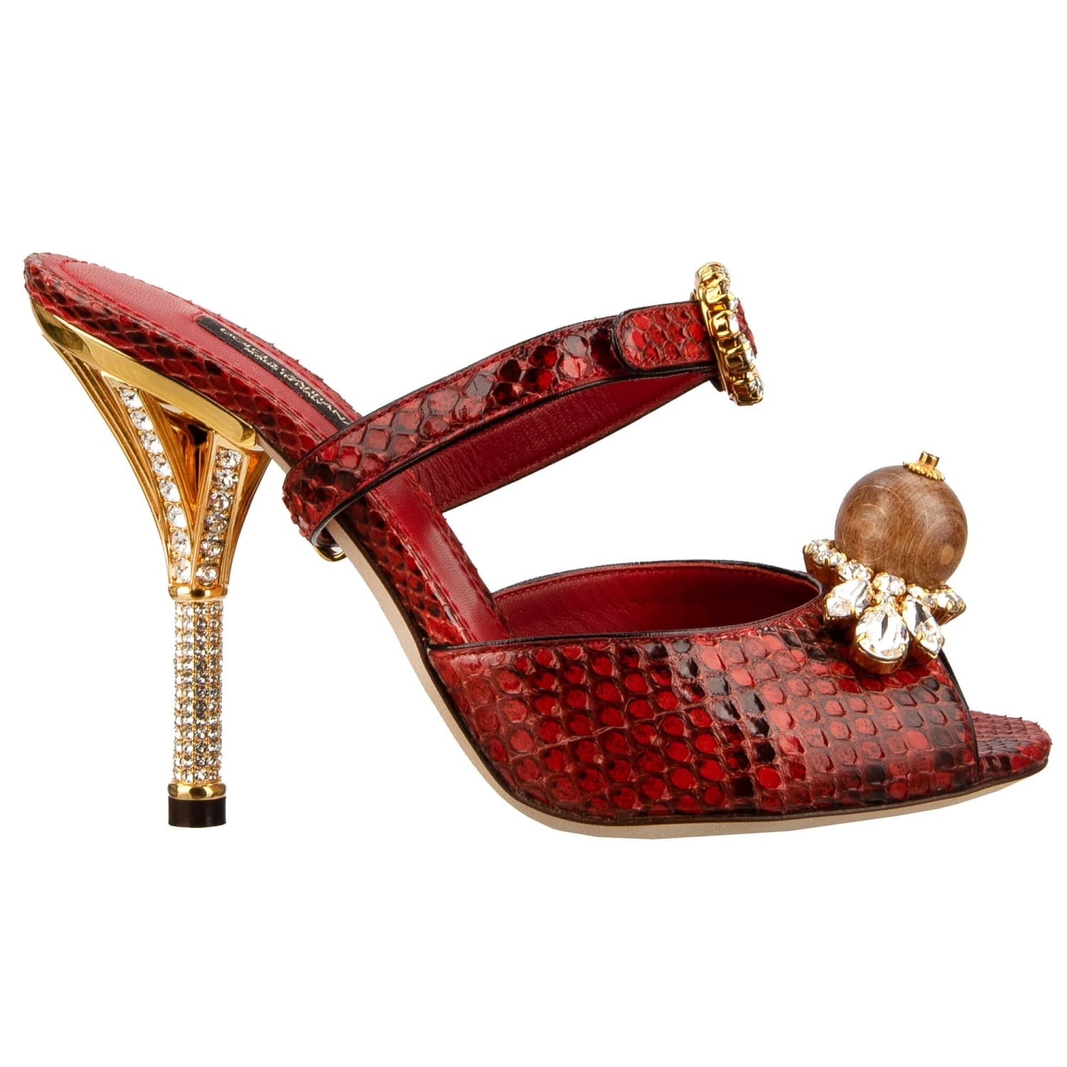 Dolce & Gabbana Keira Broche Logo Cristal Sandalias Tacón Altos Rojo