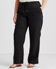 Lauren Ralph Lauren 100 linen Pockets Wide-Leg Pants Black Plus Size 18W 110