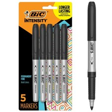 BIC Intensity Black Permanent Markers, Fine Point, 5 Count Pack of 1 , black