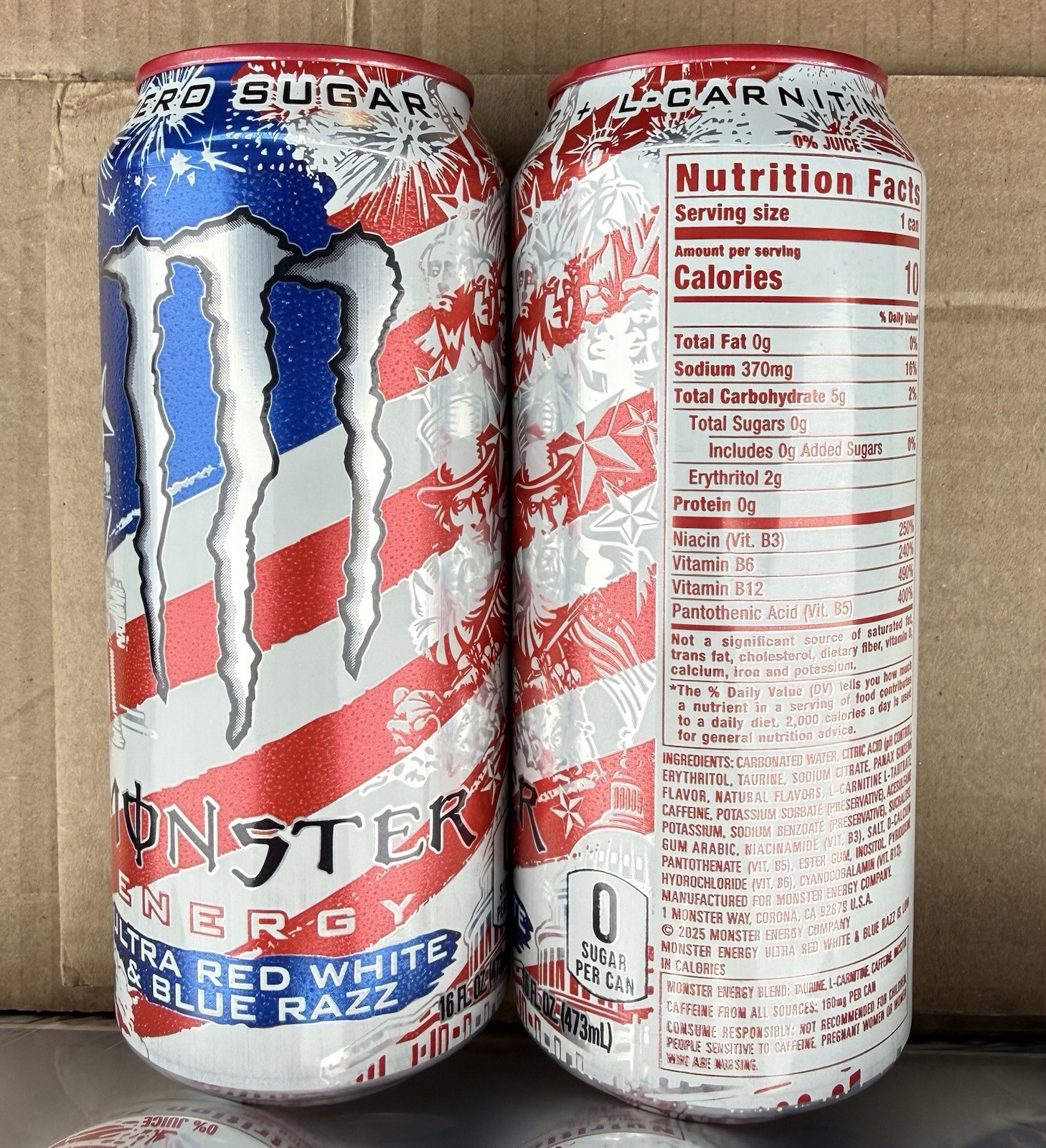 Monster Ultra Rojo, Blanco y Azul Razz Zero Sugar Energy Drink x2 Caseys Exclusivo