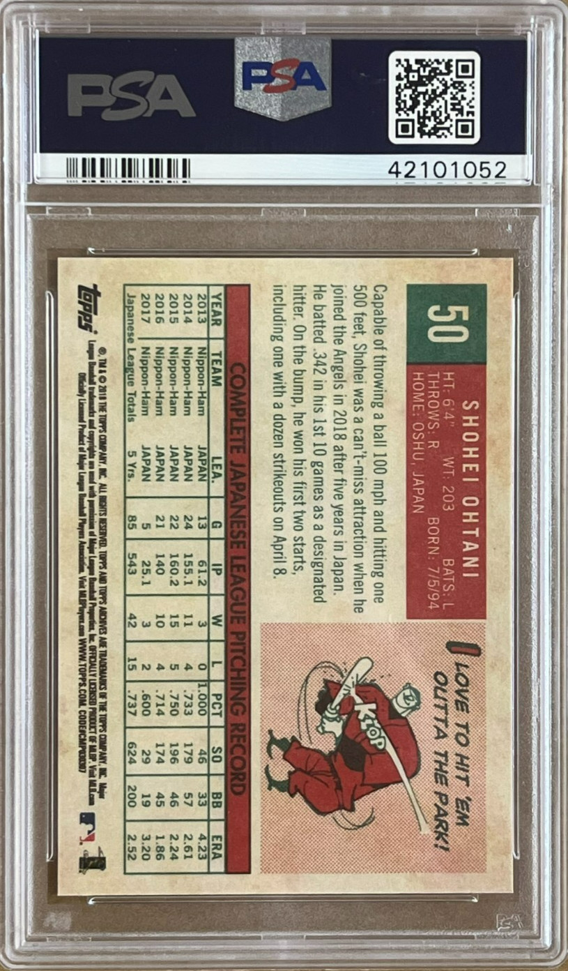 2018 Topps Archives Baseball Shohei Ohtani #50 Angels Rookie (RC) Graded PSA 9 view 2