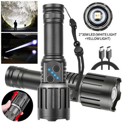 Taschenlampe LED USB Aufladbar,Wasserdichte Teleskop-Zoom Flashlight für Camping