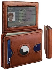 miyozi AirTag Wallet for Men, Slim Leather Bifold one size, Brick Brown128