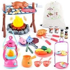 Kids Camping Toys Set 50 PCS with Campfire, BBQ Grill, Food Toy and Lantern Kids