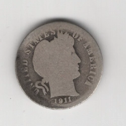 1911 P BARBER DIME 90% SILVER PHILADELPHIA 10¢ UNITED STATES AMERICA TEN CENTS