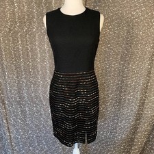Taiga Reformation Black Sheath Dress Textured Embroidered Striped Skirt Sz 6