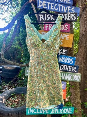 Green Gold Sequined Cut-Out Dress Size XL | eBay