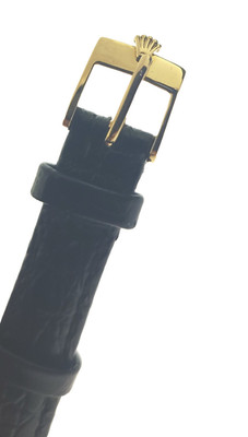Vintage Gold Buckle w/ 13mm Black Leather Band fits Ladies Rolex Watch