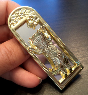STUNNING VINTAGE ESTATE SIGNED AJC CAT BUTTERFLY MIRROR 2 5/8" BROOCH! G45061