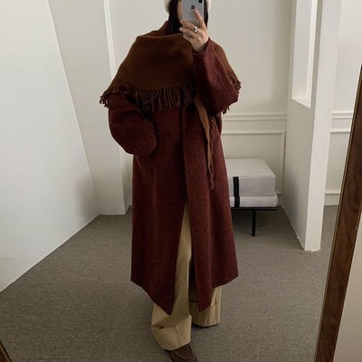 2025 Winter New Camel Wool Coat Women's Long Scarf Woolen Cashmere Long Jackets