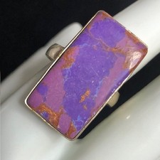 B0318 Sterling Silver Purple Variscite Rectangular Statement Ring Size 9