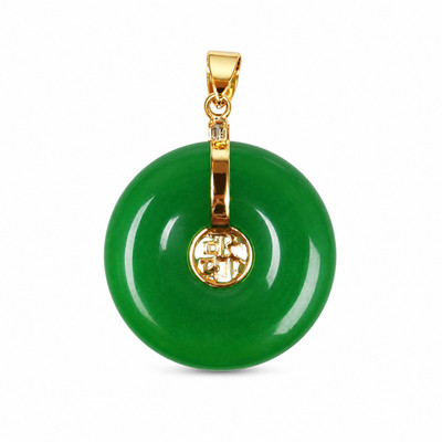 Grüne Jade Jadeit Rund Kreis Donut Goldfarben Anhänger Charm 30mm Chinesisches Fu