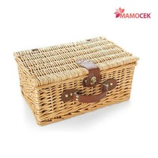 VALIGIA Baule vimini chiaro 46x35 h23 contenitore pic-nic portaoggetti Country
