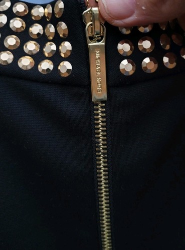 Michael Kors smanicato full back zip nero con paillettes oro elasticizzato Lg. Top per feste - Foto 5 di 11