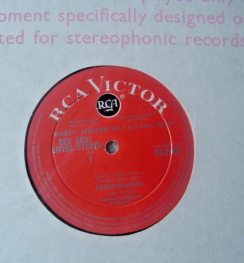 RCA Stereo WBG Red label: MONTEUX/LSO Dvorak Symphony No 2/SB-2155 (1961) NMint - Image 3 of 3