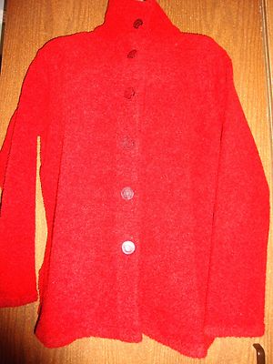Coldwater Creek Wool blend Deep Red Monk Neck Button down LS Cardigan Sweater PS
