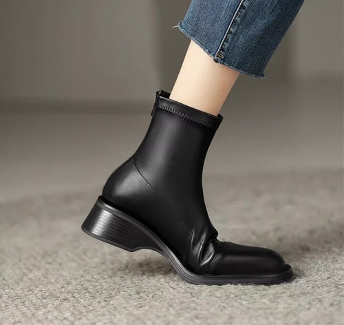 Botines Botas Tacón Bajo Botín Bajo Cómodo Negro Piel Sintético 39796 - Imagen 4 de 5