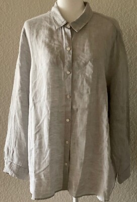 J JILL Love Linen Long Sleeve Button Down Shirt Women's Size XL Light Gray