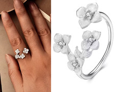 Real Sterling Silver Ring Open Flowers Minimalist Dainty Floral Wrap Gift w Box