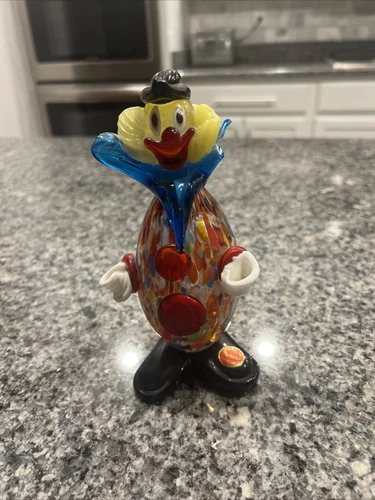Vintage Hand Blown Glass Murano Multi-Color Confetti Clown Figurine 7"H