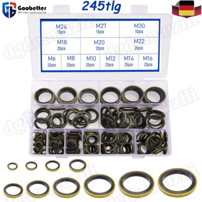 245tlg Bonded Seal Dichtring Sortiment Ölablass Schrauben Dichtung Satz M6 - M30