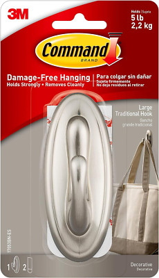 Command 5 Lb Large Brushed Nickel Color Hooks, 1 Hook and 2 Command Strips, Dama