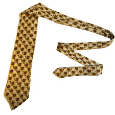 Ermenegildo Zegna Tie Men's Gold Geometric 100 Silk Necktie Handmade In Italy