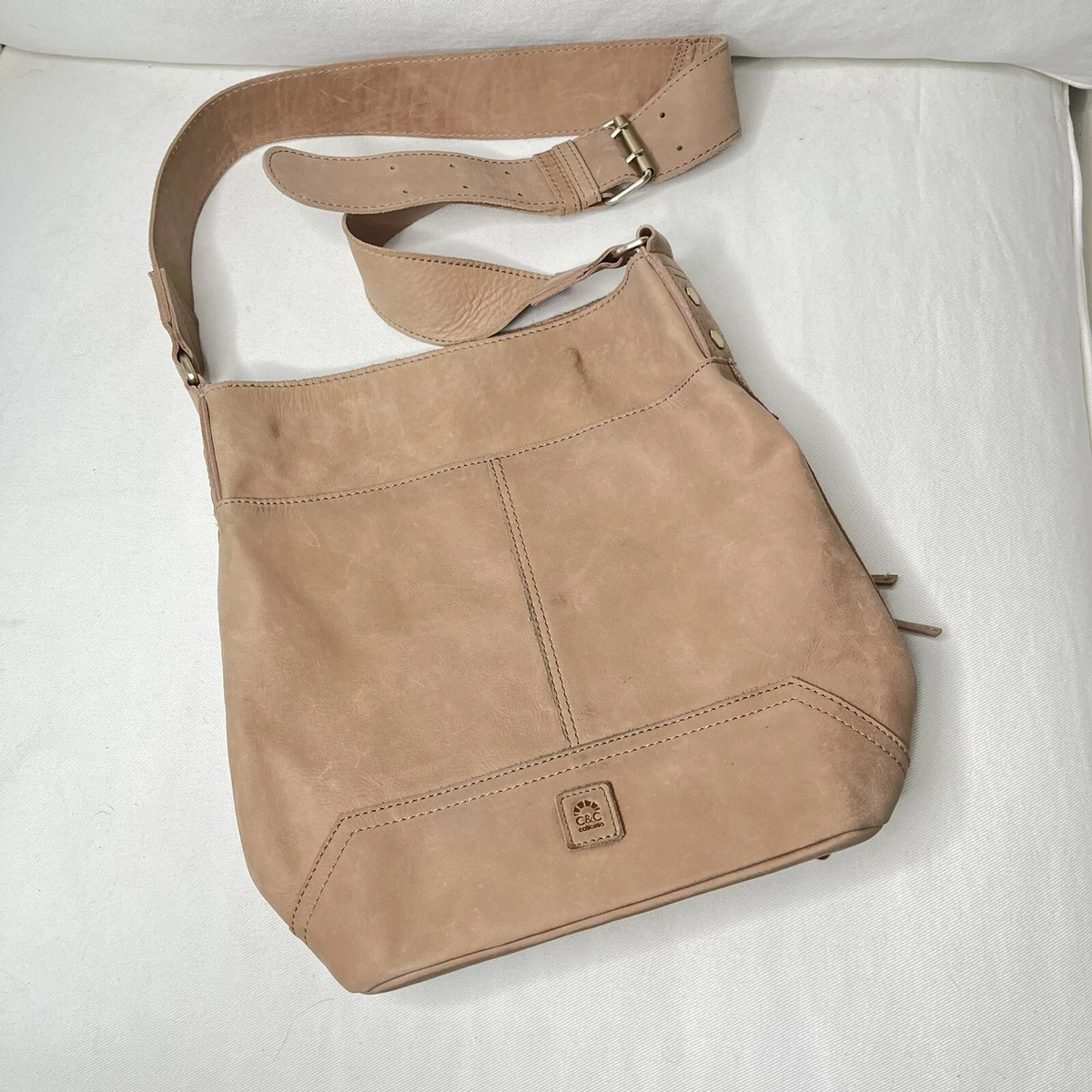 C&C CALIFORNIA Light Brown Leather Crossbody Hobo Shoulder Bag Wide Strap