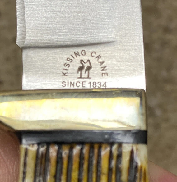 Cuchillo de hoja fija Kissing Crane hueso ámbar Full Tang KC5477 funda de cuero Foto 3 de 4