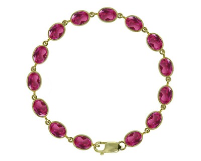 Tennisarmband 9 kt Gelbgold natürlicher rosa Topas 21,00 kt oval Edelstein britisch