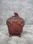 Jeannette Covered Candy Dish Brown Glass Grapes Design 5" Footed Compote Vintage