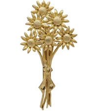 Long Stem Daisy Floral Bunch Bouquet Gold Tone Open Metal Vintage Brooch Pin