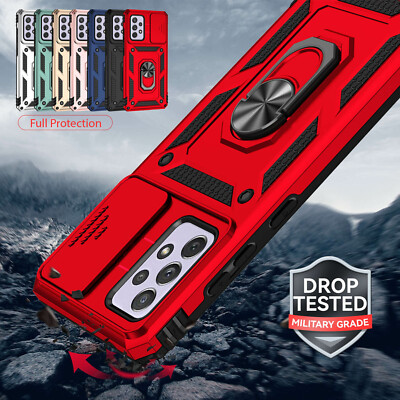 For Samsung S26 S25 S23 S24 A13 A55 Magnetic Hybrid Slide Camera Ring Stand Case
