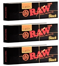 3x Raw Black Tips Raw Natural Rolling Paper Filter Tips 50 Count USA SHIPPED